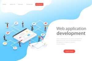 Isometric flat vector landing page template of web services agency.