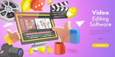 3D Conceptual Illustration of Video Editing Softwar. vector