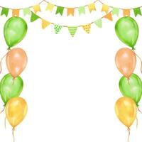 Square frame with balloons and garlands with space for text for St. Patrick's day or summer design etc.Watercolor and marker illustration.Hand drawn isolated banner.Background for party decoration vector