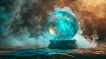 AI generated A sorceress's crystal ball fogged with visions of the future, foresight photo