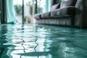 AI generated Home Floor Flooded, Showcasing Water Damage And Potential Issues photo