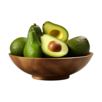 ai gegenereerd een kom van geheel en gehalveerd avocado's geïsoleerd Aan een transparant achtergrond png