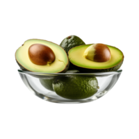 ai gegenereerd een kom van geheel en gehalveerd avocado's geïsoleerd Aan een transparant achtergrond png