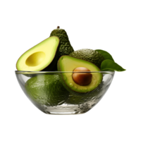 AI generated a bowl of whole and cut-in-half avocados isolated on a transparent background png