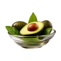 ai generiert ein Schüssel von ganze und in Hälften schneiden Avocados isoliert auf ein transparent Hintergrund png