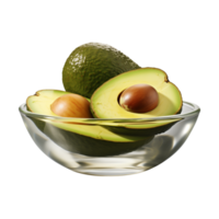 AI generated a bowl of whole and cut-in-half avocados isolated on a transparent background png