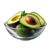 ai gegenereerd een kom van geheel en gehalveerd avocado's geïsoleerd Aan een transparant achtergrond png