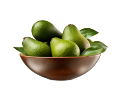 ai gegenereerd een kom van geheel en gehalveerd avocado's geïsoleerd Aan een transparant achtergrond png