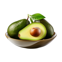 ai generado un cuenco de todo y Cortar por la mitad aguacates aislado en un transparente antecedentes png