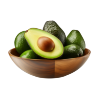 AI generated a bowl of whole and cut-in-half avocados isolated on a transparent background png