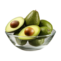 AI generated a bowl of whole and cut-in-half avocados isolated on a transparent background png