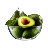 AI generated a bowl of whole and cut-in-half avocados isolated on a transparent background png