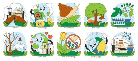 Ecology set. Human influence. Environment pollution, ecotoxicology vector