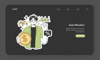 Financial literacy nighmode or darkmode web banner or landing page. vector