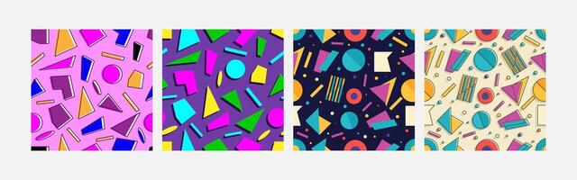 Collection of abstract background seamless pattern 90s style vector design, design can be for t-shirts, wrapping paper, printing needs