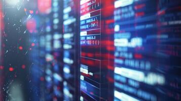 AI generated Close-up of stock market data on a digital screen with dynamic lines and graphs. Financial technology concept with bokeh lights. Design for finance-related banner, background, or report photo