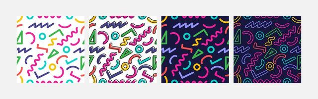 Collection of abstract background seamless pattern 90s style vector design, design can be for t-shirts, wrapping paper, printing needs