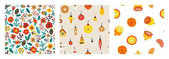 A set of patterns with Christmas motifs. Christmas, holiday, Christmas trees. Vector illustration in flat style.