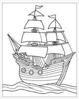 Pirate Ship Coloring Pages, Ship Vector, black and white ship illustration vector