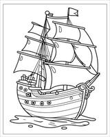 Pirate Ship Coloring Pages, Ship Vector, black and white ship illustration vector