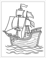 Pirate Ship Coloring Pages, Ship Vector, black and white ship illustration vector