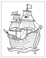 Pirate Ship Coloring Pages, Ship Vector, black and white ship illustration vector