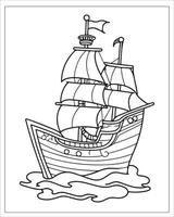 Pirate Ship Coloring Pages, Ship Vector, black and white ship illustration vector