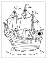 Pirate Ship Coloring Pages, Ship Vector, black and white ship illustration vector