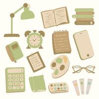 Doodle School Supplies for Studying Student Recolorable Vector