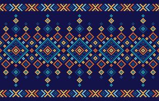 A colorful ethnic pattern with diamonds and triangles on a dark blue background. Design for fabric,motif,tribal,stripe,ornamental,mexican,repeat,triangle,carpet,embroidery,retro,illustration,pattern. vector