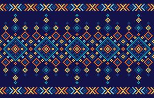 un vistoso étnico modelo con diamantes y triangulos en un oscuro azul antecedentes. diseño para tela,motivo,tribal,raya,ornamental,mexicano,repetición,triángulo,alfombra,bordado,retro,ilustración,patrón. vector