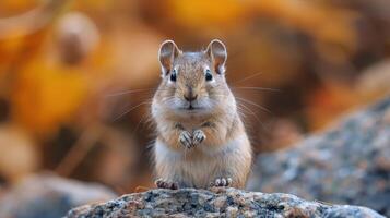 AI generated Small Rodent Standing on Hind Legs on Rock photo