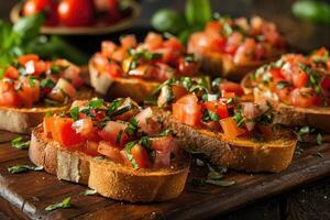 AI generated bruschetta italian food professional advertising food photography photo