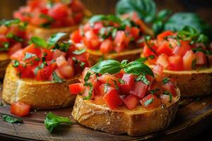 AI generated bruschetta italian food professional advertising food photography photo