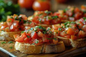 AI generated bruschetta italian food professional advertising food photography photo