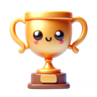 AI generated Gold trophy icon with a smiling face, perfect for motivational content, achievement celebration, and recognizing success in various projects or events. png