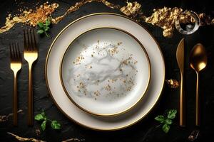 AI generated table setting with cutlery for deverse a delicious dish advertising food photography photo