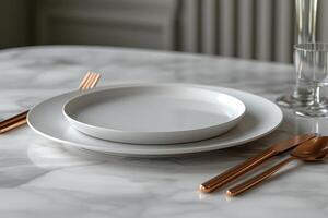 AI generated table setting with cutlery for deverse a delicious dish advertising food photography photo