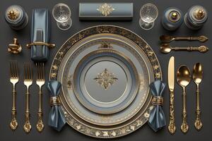 AI generated table setting with cutlery for deverse a delicious dish advertising food photography photo