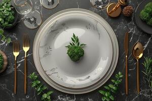 AI generated table setting with cutlery for deverse a delicious dish advertising food photography photo