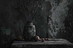 AI generated dark minimal nature scene in boho style photo