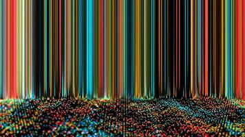 Abstract blue orange red yellow visualization scale wipe waveform technology digital thiusand element dot on the black screen1 video