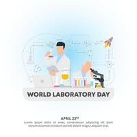 World Laboratory Day background with scientists in a laboratory vector