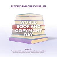 World Book And Copyright Day background with stacked books vector