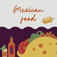 Flat mexican food illustration background with food icons vector