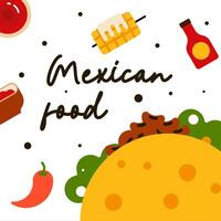 Flat mexican food illustration background with food icons vector