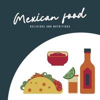 Flat mexican food illustration background with food icons vector