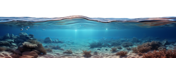 ai generato mezza acqua Visualizza con ondulato superficie e subacqueo mondo png