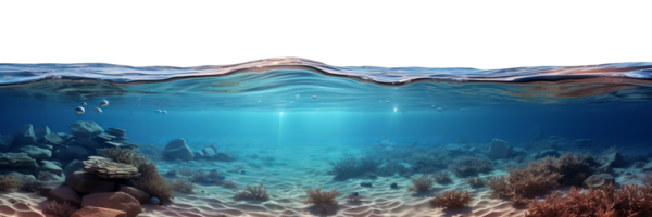 ai généré demi-eau vue avec ondulant surface et sous-marin monde png