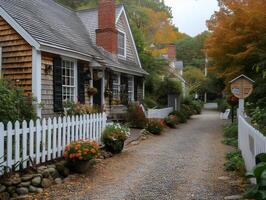 AI generated A Cape Cod-style house nestled within the heart of a historic New England town center photo